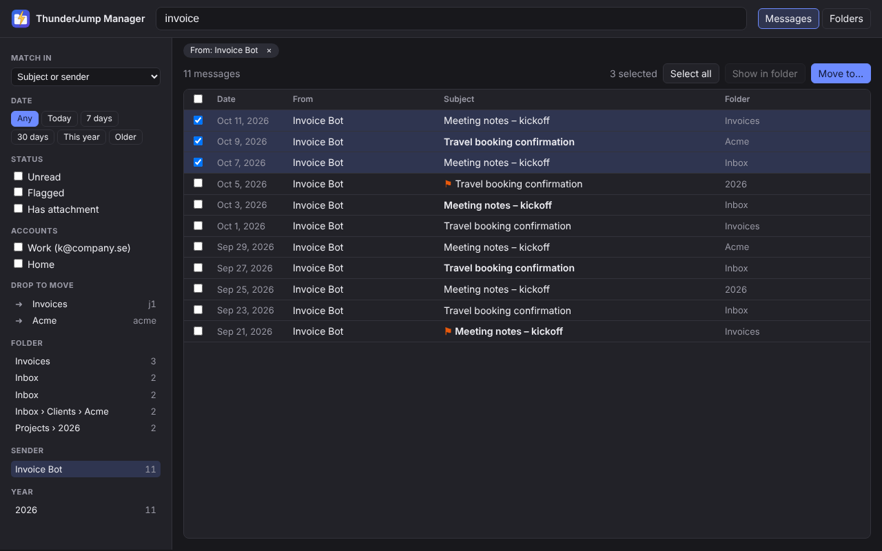 ThunderJump Manager in dark mode